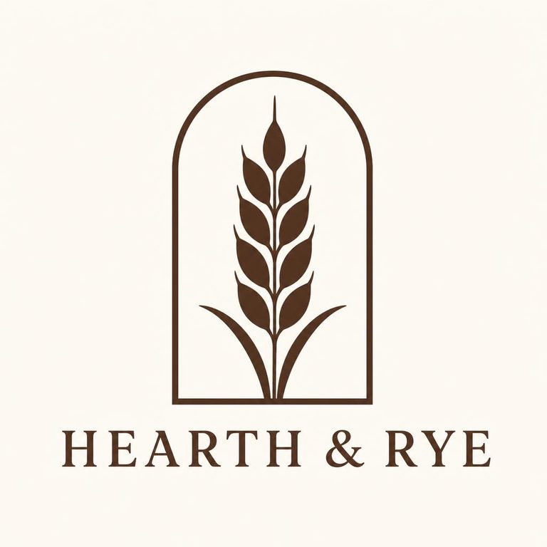 Example AI logo concept: wheat stalk in an arch, Hearth & Rye